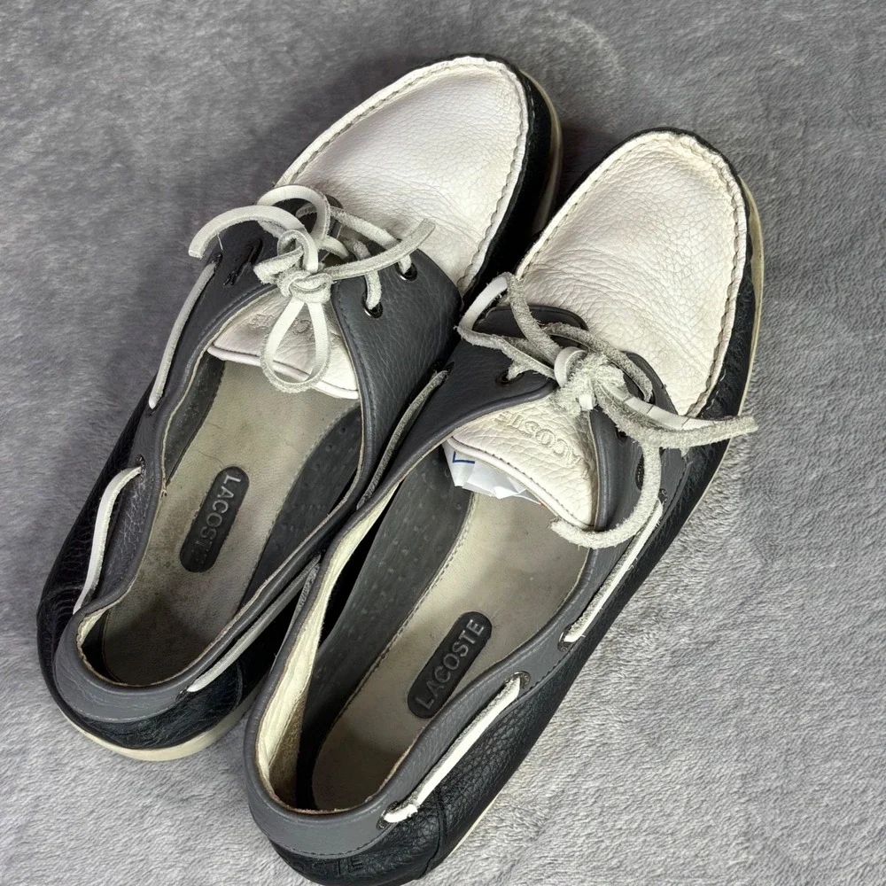 Lacoste Boat‎ Shoes Mens 11 Black Grey White Arlez SRM LTH Leather Deck Shoes